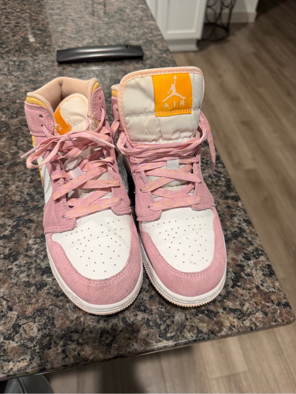 Jordan Kids' High-Top Sneakers in Pink, White & Yellow